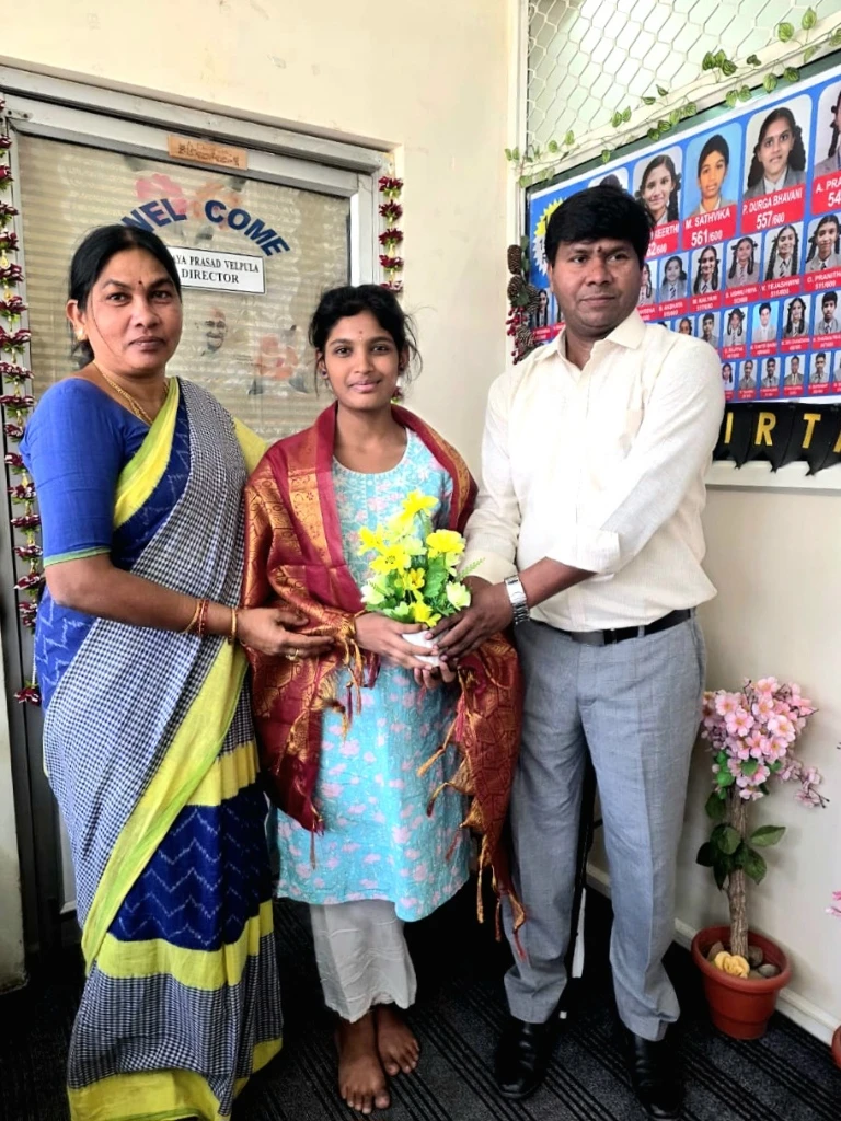 Felicitation of A. Sonakshi with 562 Marks by Correspondent Smt. Vijaya Prasad Velpula and Director