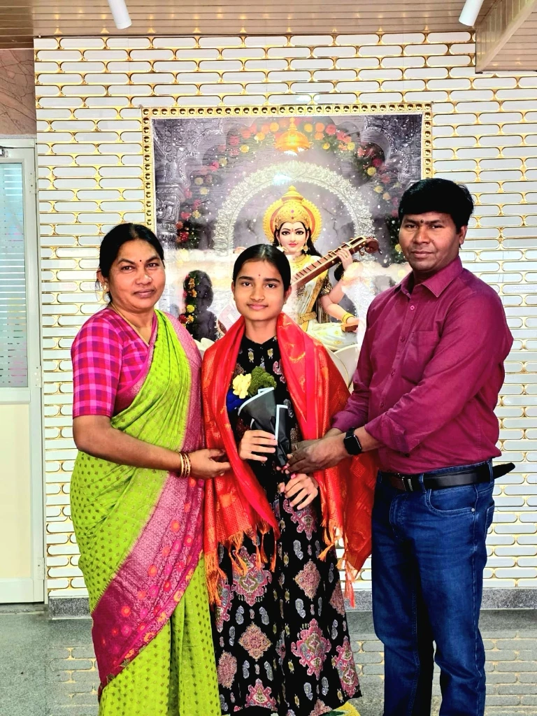 Felicitation of School Topper V. Indu with 566 Marks by Correspondent Smt. Vijaya Prasad Velpula